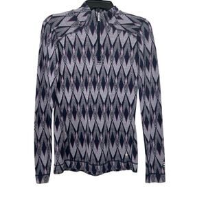 Smartwool Women's Merino Wool 250 Base Layer Purple Geometric Pattern 1/4 Zip M